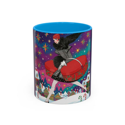 🎁✨ The Lady Of The Christmas Hatbox Colorful Mug – Art Deco Holiday Fantasy