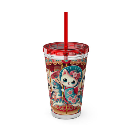 Geisha Kitten's Enchanted Carousel Ride Sunsplash Tumbler with Straw, 16oz