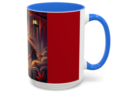 Regal Crimson Crane in the Autumn Mist Colorful Mugs (11oz, 15oz)