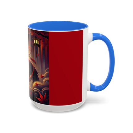 Regal Crimson Crane in the Autumn Mist Colorful Mugs (11oz, 15oz)
