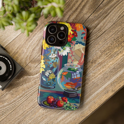 Floral Fishbowl Still Life Phone Case – Vibrant Harmony & Colorful Life