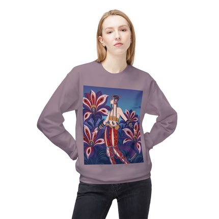 🎭🌺 The Enchanted Peacock Blossom Dancer Midweight Crewneck Sweatshirt – Art Deco Floral Fantasy