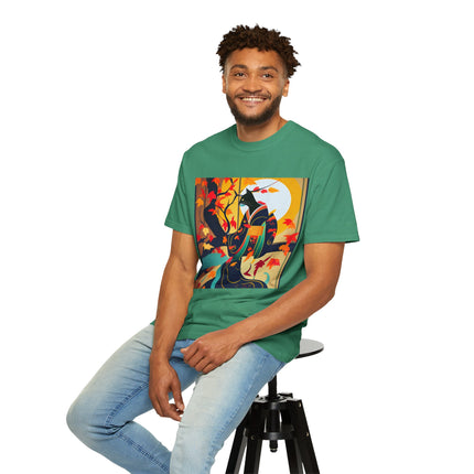 Black Cat in Kimono Unisex Garment-Dyed T-shirt