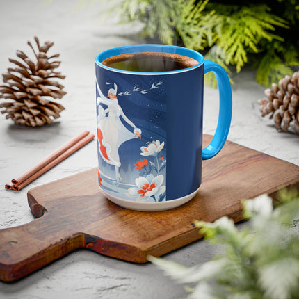 ❄️⛸️ The Winter Skater’s Flight Colorful Mug – Art Deco Floral Fantasy