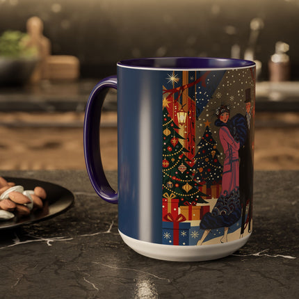 🎩🎄 Christmas Eve Promenade Colorful Mug – Art Deco Holiday Elegance