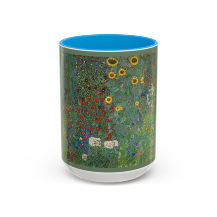 Farm Garden with Sunflowers by Gustav Klimt Colorful Mugs (11oz, 15oz)