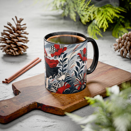 ☔🌹 The Scarlet Checkerboard Rainstorm Colorful Mug – Art Deco Floral Elegance