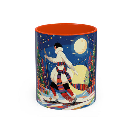🌙🎿 The Moonlit Christmas Skier Colorful Mug – Whimsical Holiday Fantasy