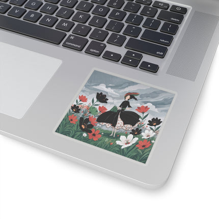 🌧️🌺 The Stormy Flower Walk Kiss-Cut Stickers – Art Deco Floral Fashion