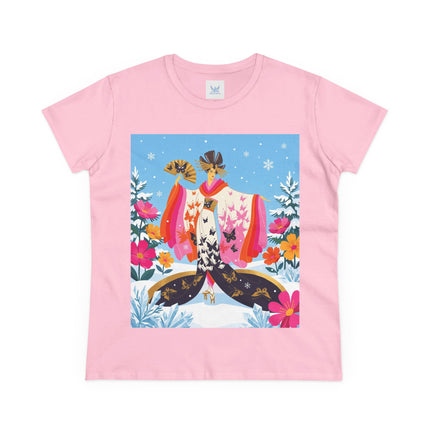 🦋❄️ Butterflies In The Snow Cotton Tee – Art Deco Japanese Floral Fantasy