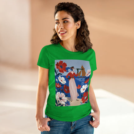 ⚓🌺 The Seaside Flower Adventurer Cotton Tee – Art Deco Nautical Fashion