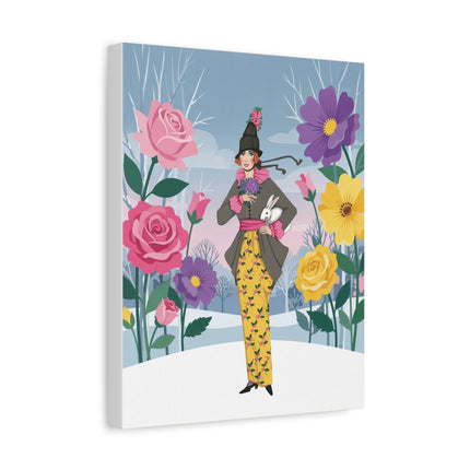 🐇🌹 The Lady With The White Rabbit Matte Canvas – Art Deco Winter Garden