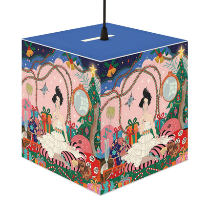 🎀🎄 Christmas Morning In The Rose Parlor Light Cube Lamp – Art Deco Holiday Fantasy