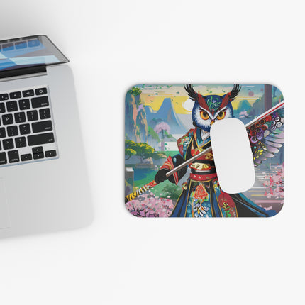 Cyberpunk Samurai Owl Mouse Pad, Rectangle