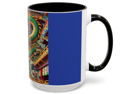 Tibetan Dragon Over Kabuki Duel Colorful Mugs (11oz, 15oz)