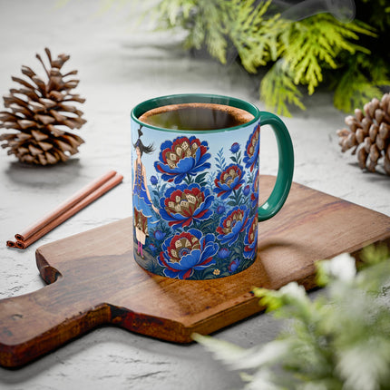 💙🌺 The Sapphire Blossom Garden Dancer Colorful Mug – Art Deco Fashion Fantasy