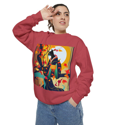 Black Cat in Kimono Unisex Garment-Dyed Sweatshirt