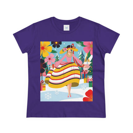 🎄🌸 The Christmas Blossom Belle Cotton Tee – Art Deco Holiday Whimsy