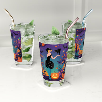 🐈‍⬛🎃 The Midnight Black Cat Masquerade Glass, 16oz – Whimsical Halloween Elegance