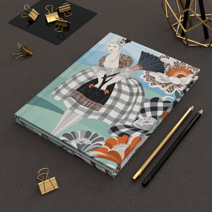 🖤🧡 The Lady Of The Checkered Flower Garden Hardcover Journal – Art Deco Fashion Whimsy