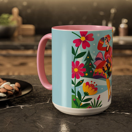 🌸🎄 Christmas In The Winter Garden Colorful Mug – Whimsical Holiday Fantasy
