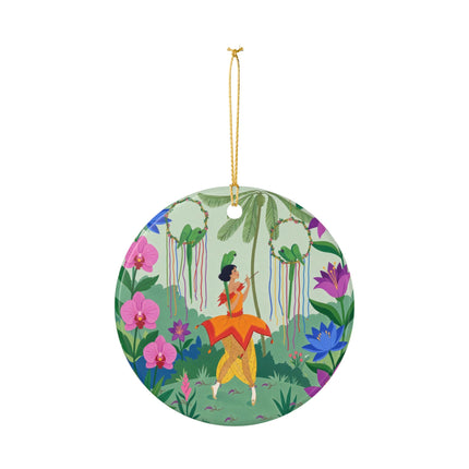 🦜🌺 The Parrot Dancer Ceramic Ornament – Art Deco Tropical Whimsy
