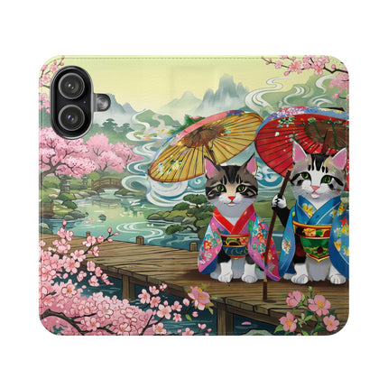 🌸🐱 Kimono Kitties Flip Case – Whimsical Elegance & Storybook Charm