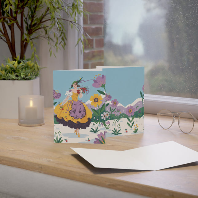 🌼❄️ The Lady Of The Snowdrop Garden Greeting Card – Art Deco Holiday Fantasy