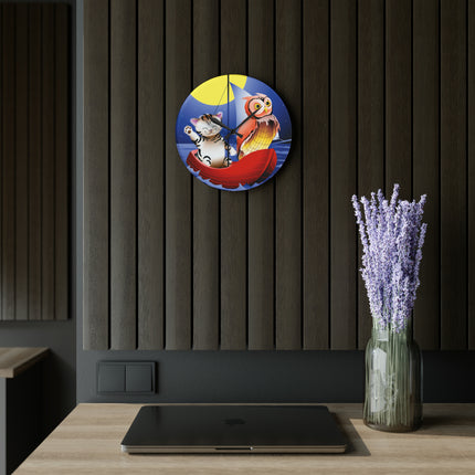Embarking on a Moonlit Journey Acrylic Wall Clock, Round and Square