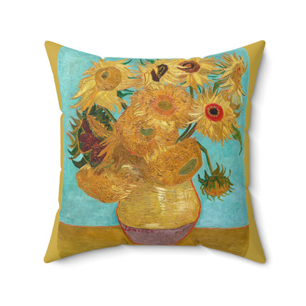 Vase with Twelve Sunflowers by Vincent Van Gogh Spun Polyester Square Pillow