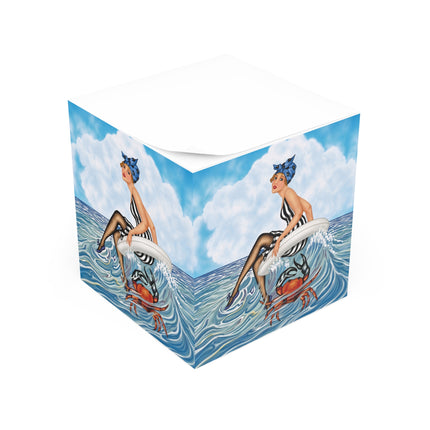 🦀🌊 The Seaside Crab Ride Note Cube – Art Deco Beach Whimsy
