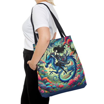 Mystic Guardian of the Sky Tote Bag – Warrior Fairy & Turquoise Dragon