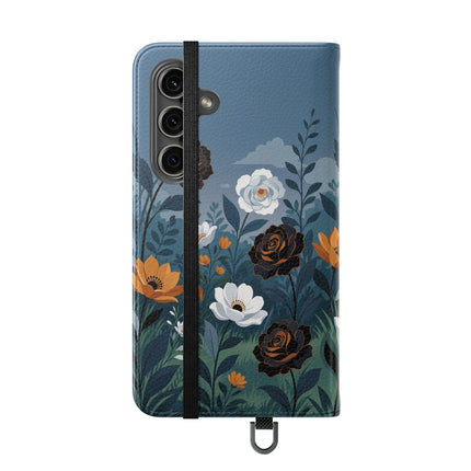 🌹💧 The Midnight Garden Keeper Flip Case – Art Deco Floral Fantasy