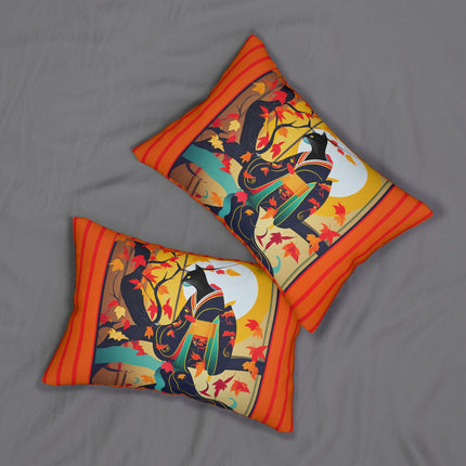 Black Cat in Kimono Spun Polyester Lumbar Pillow