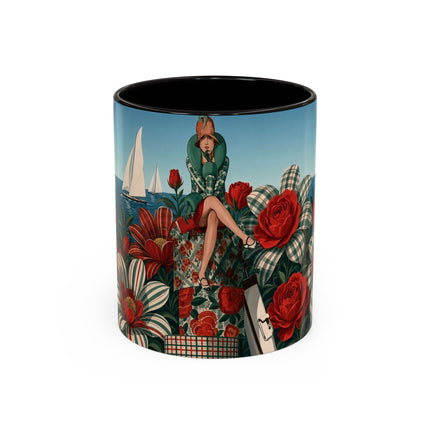 ⛵🌹 The Seaside Rose Traveler Colorful Mug – Art Deco Floral Elegance