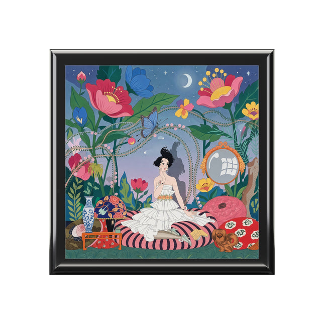 🌙🌺 The Lady Of The Midnight Garden Jewelry Box – Art Deco Floral Reverie