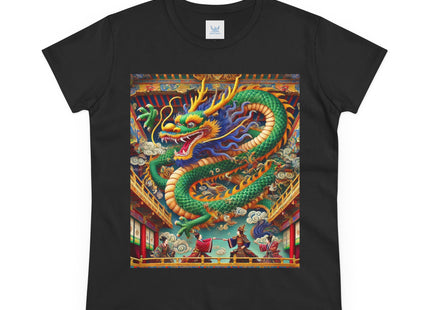 Tibetan Dragon Over Kabuki Duel Women's Midweight Cotton Tee