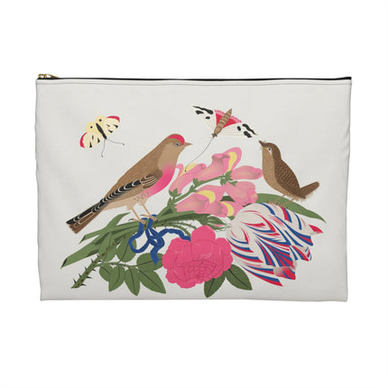Pink-Breasted Bird & Wren Accessory Pouch – Elegant Joy & Springtime Charm