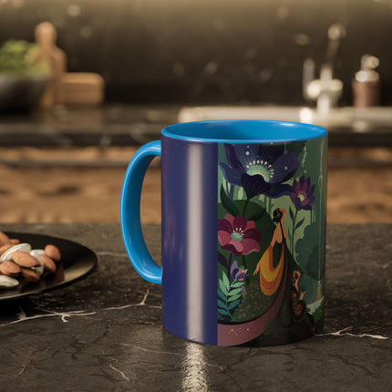 The Lady Of The Moonlit Fountain Colorful Mugs – Art Deco Botanical Serenity