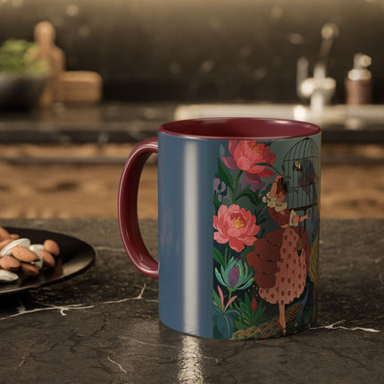 The Ladies And The Enchanted Macaw Colorful Mugs – Art Deco Botanical Elegance