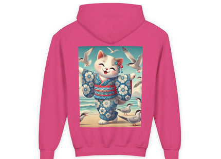 Geisha Kitten by the Seaside Youth Heavy Blend Hooded Sweatshirt