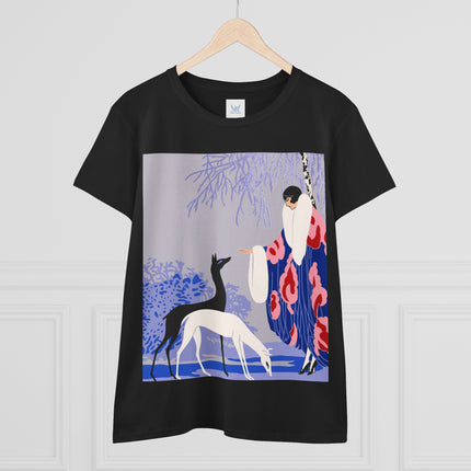 🦌🌸 The Lady Of The Graceful Deer Cotton Tee – Art Deco Garden Elegance