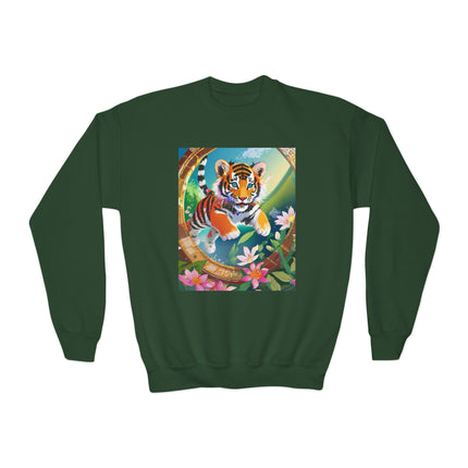 Majestic Tiger Cub Youth Crewneck Sweatshirt – Courage, Energy & Bold Adventure