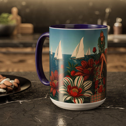 ⛵🌹 The Seaside Rose Traveler Colorful Mug – Art Deco Floral Elegance