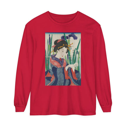 Woman with Origami Crane Garment-dyed Long Sleeve T-Shirt