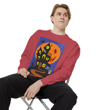 Halloween Night at the Haunted House Unisex Garment-Dyed Sweatshirt