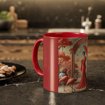Petals, Porcelain, and Flamingos Colorful Mugs (11oz, 15oz)