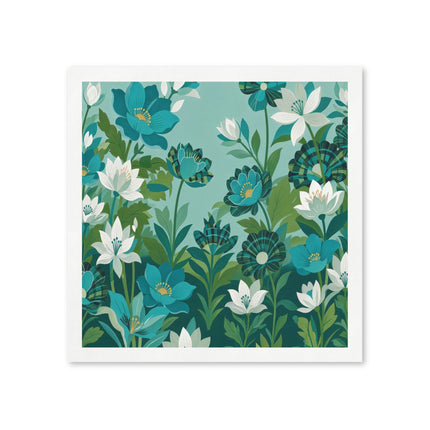 🌿🌸 The Enchanted Teal And Ivory Flower Garden Napkins – Art Deco Botanical Elegance