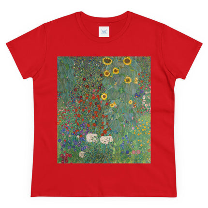 Farm Garden with Sunflowers by Gustav Klimt Women's Midweight Cotton Tee