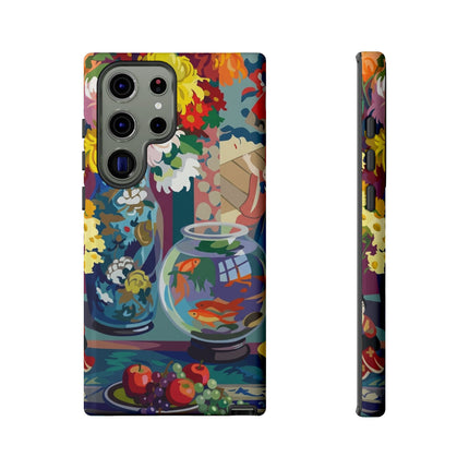 Floral Fishbowl Still Life Phone Case – Vibrant Harmony & Colorful Life